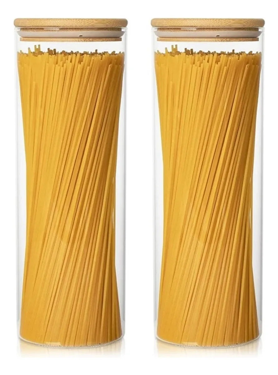 Kit 2 Potes De Vidro 2LT Tampa De Bambu