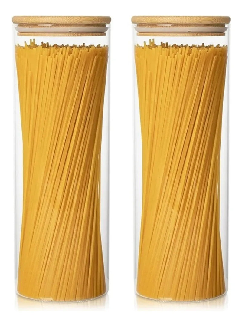 Kit 2 Potes De Vidro 2LT Tampa De Bambu