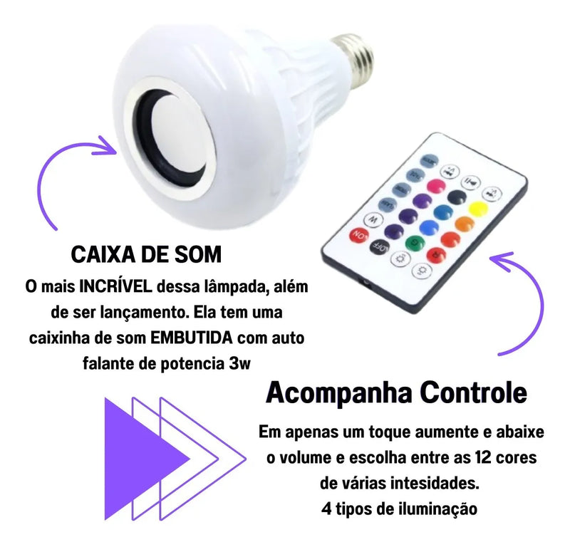 Lâmpada LED Colorida com Áudio Bluetooth