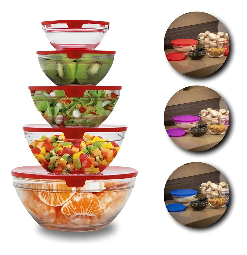 Conjunto De 5 Potes De Vidro Herméticos Com Tampa