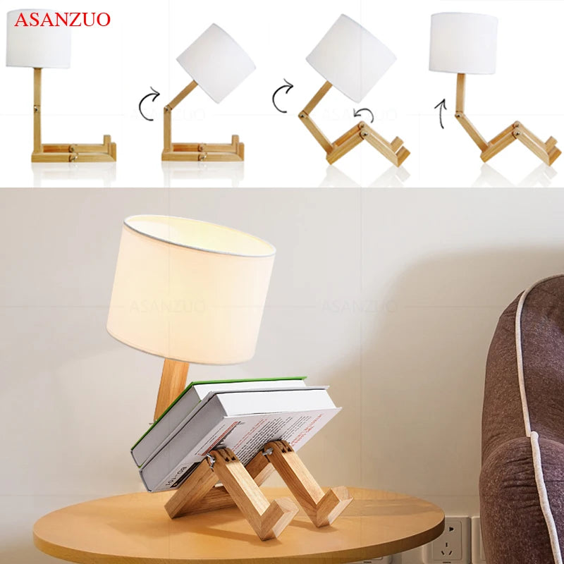 Luminária Robô de Madeira – Design Nórdico Moderno para Decoração