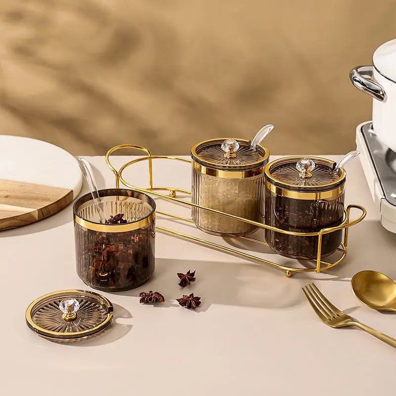 Pote De Especiarias Transparente Com Listras Criativas