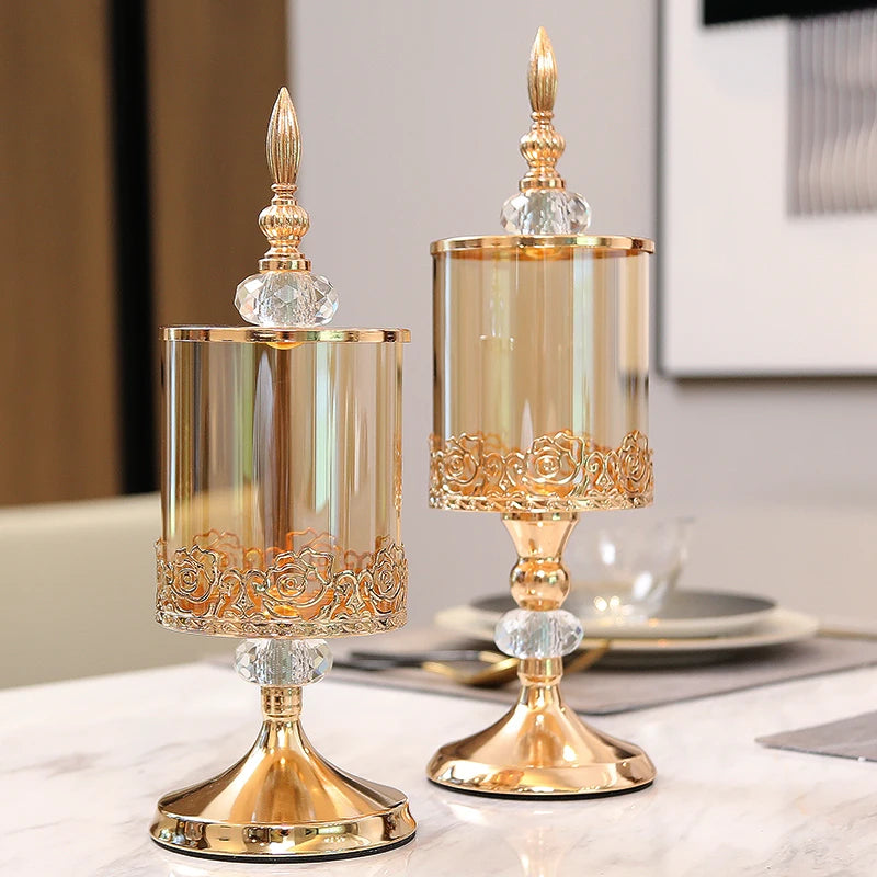 Pote De Armazenamento De Cristal Europeu Luxo