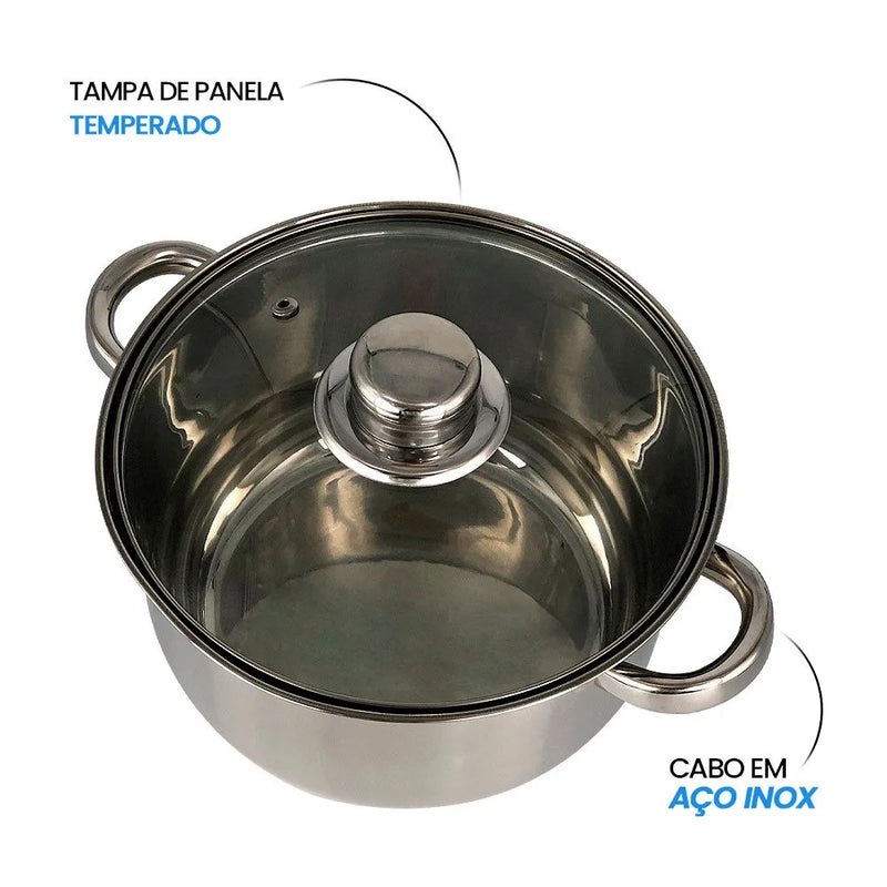 Conjunto 5 Panelas Aço Inox com Tampa de Vidro