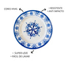 Kit Prato + Tigela Melamina Azul Mandala