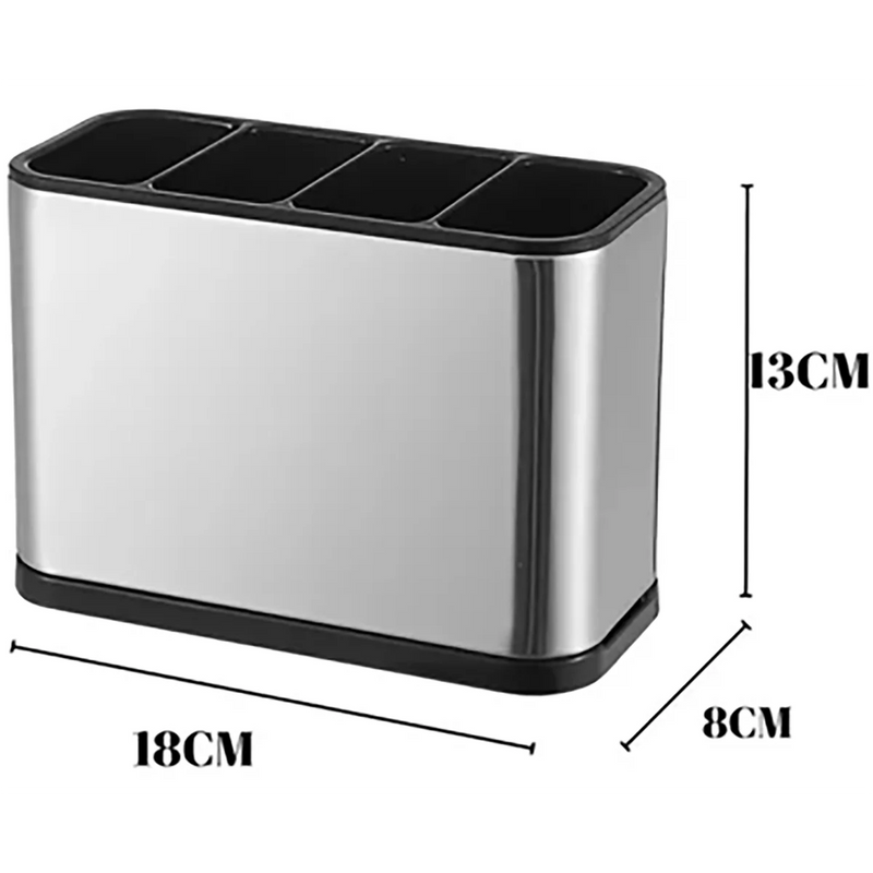 Porta-Talheres De Inox Escorredor Com 4 Divisórias E Drenagem