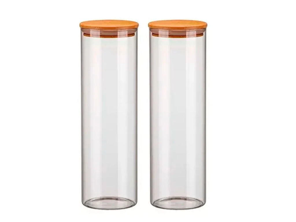 Kit 2 Potes De Vidro 2LT Tampa De Bambu