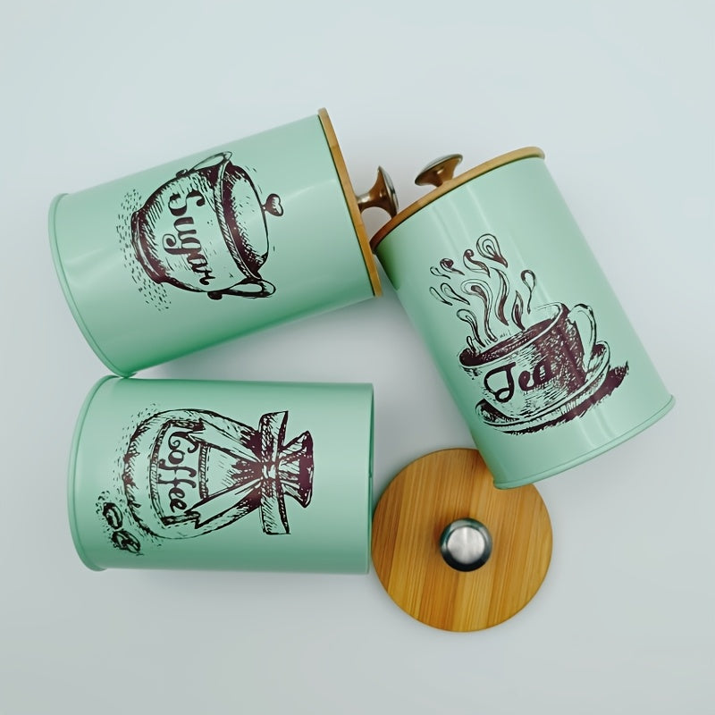 Conjunto De 3 Recipientes De Armazenamento Com Tampa De Bambu