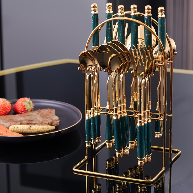 Talheres De Aço Inoxidável Com Cabo De Cerâmica 24 Peças Luxo