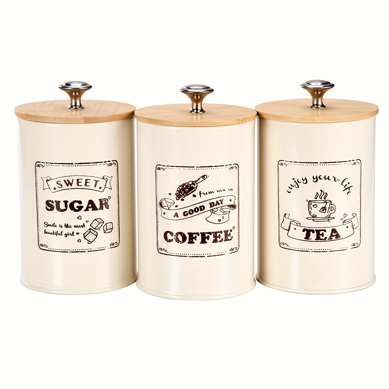 Conjunto De 3 Recipientes De Armazenamento Com Tampa De Bambu