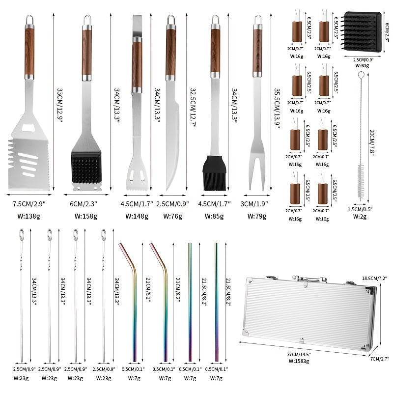 Maleta Churrasco Profissional 25 Peças em Aço Inox