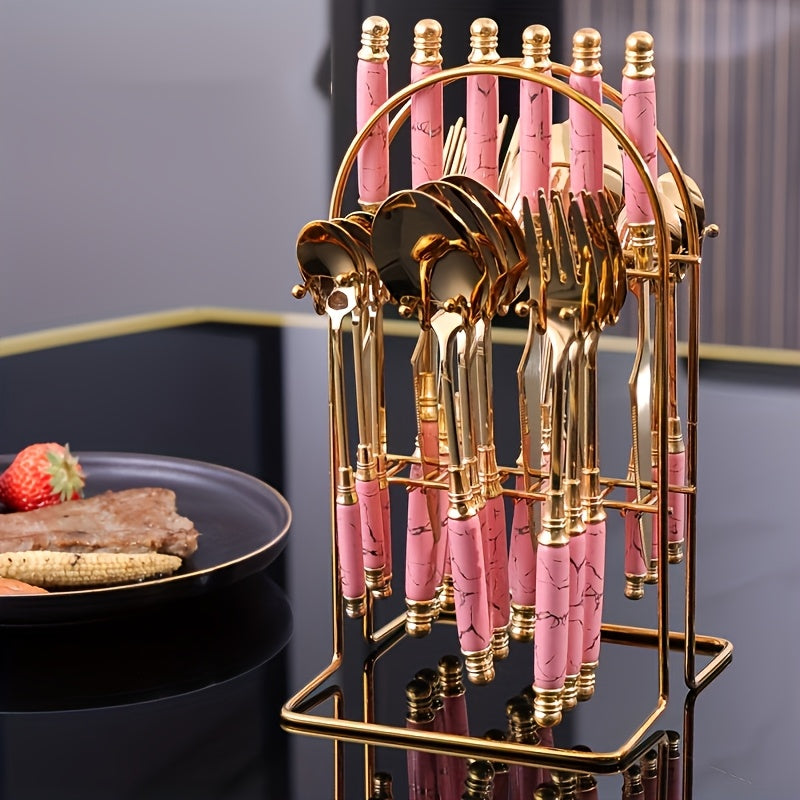 Talheres De Aço Inoxidável Com Cabo De Cerâmica 24 Peças Luxo