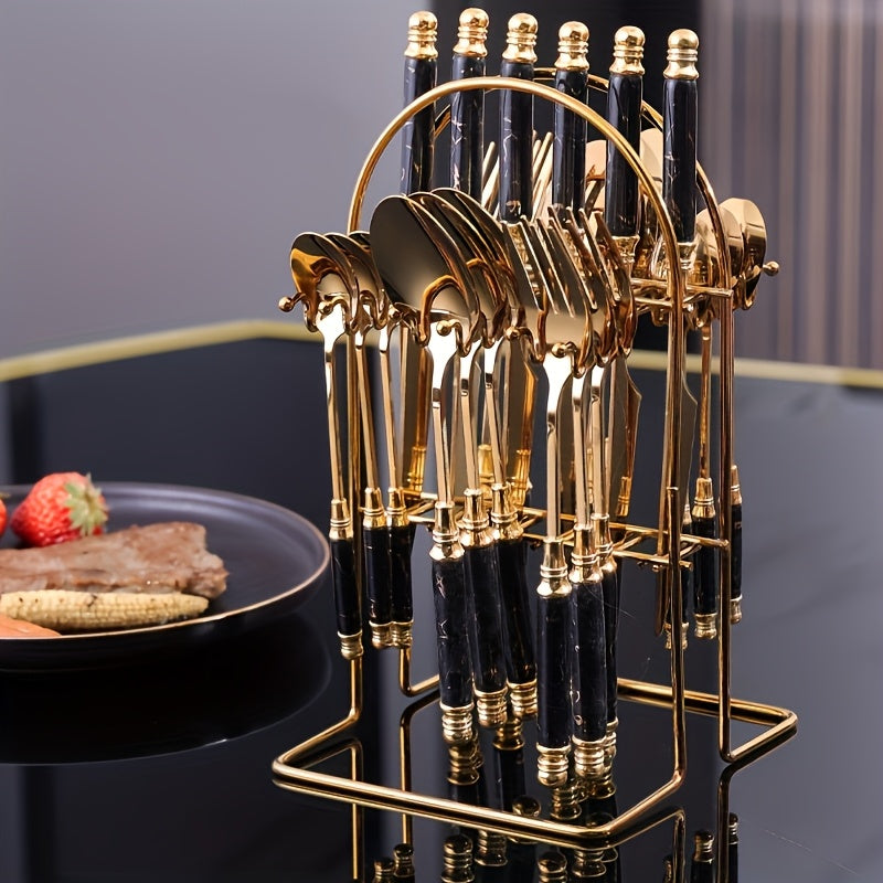 Talheres De Aço Inoxidável Com Cabo De Cerâmica 24 Peças Luxo