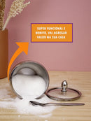 Açucareiro De Luxo Aço Inox Com Tampa De Vidro