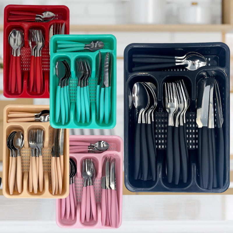 Jogo De Talheres Inox Com 24 Peças e Porta Faqueiro