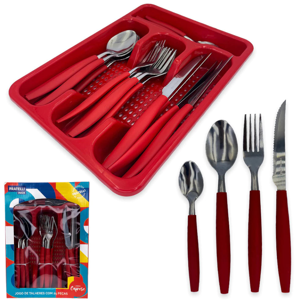 Jogo De Talheres Inox Com 24 Peças e Porta Faqueiro