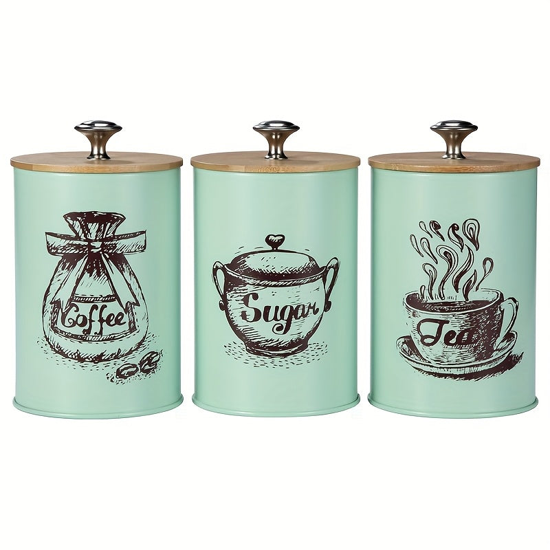 Conjunto De 3 Recipientes De Armazenamento Com Tampa De Bambu