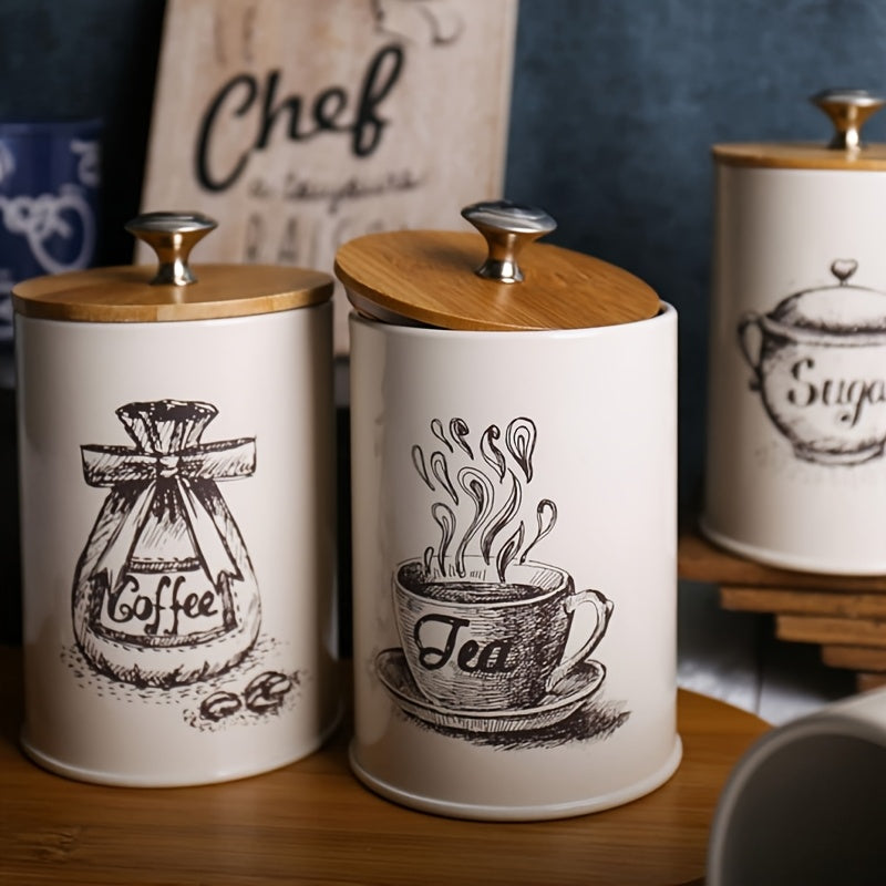 Conjunto De 3 Recipientes De Armazenamento Com Tampa De Bambu