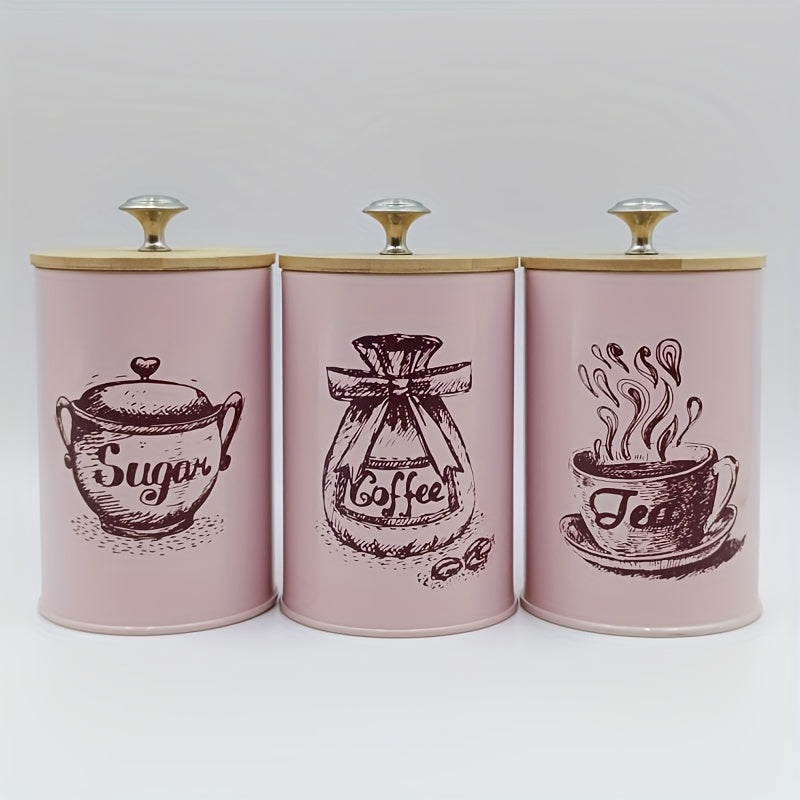 Conjunto De 3 Recipientes De Armazenamento Com Tampa De Bambu