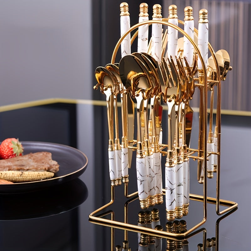 Talheres De Aço Inoxidável Com Cabo De Cerâmica 24 Peças Luxo