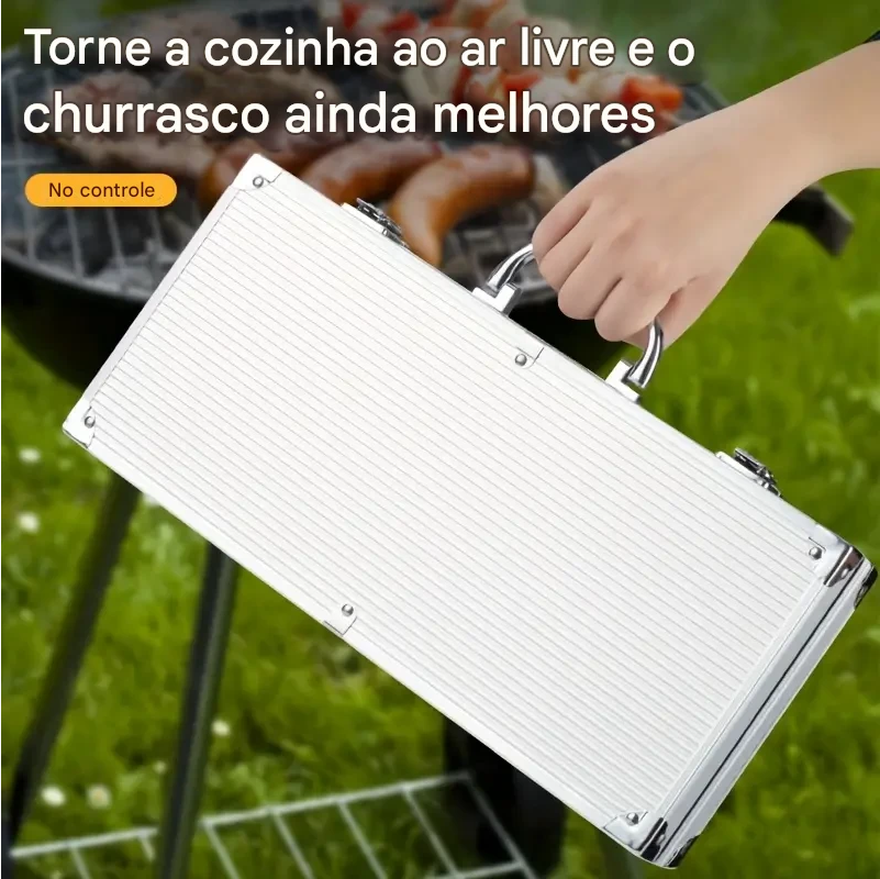 Maleta Churrasco Profissional 25 Peças em Aço Inox
