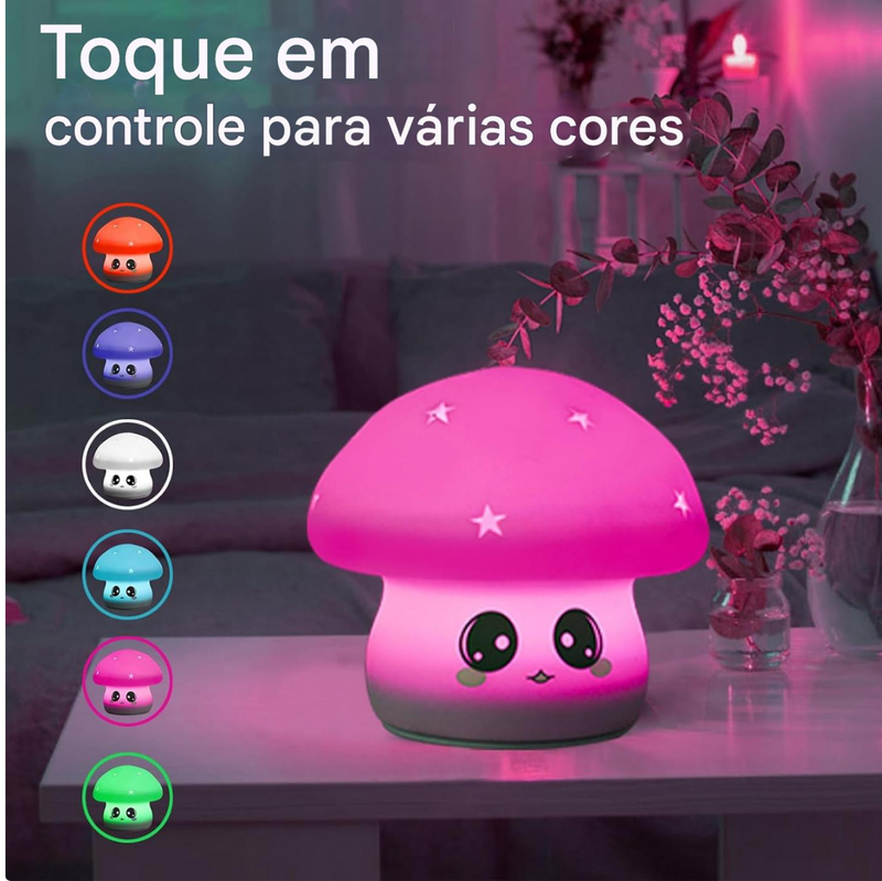 Mini Luminária Cogumelo Fofo Abajur Led Silicone