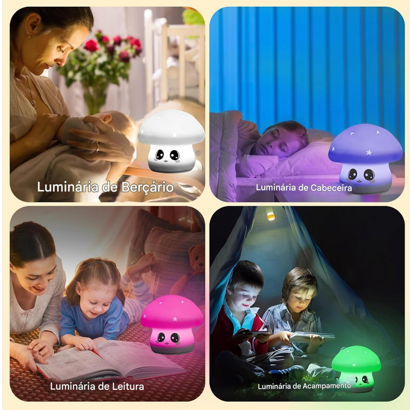 Mini Luminária Cogumelo Fofo Abajur Led Silicone