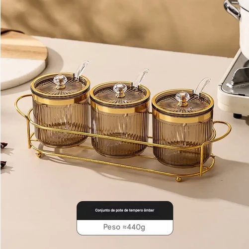 Pote De Especiarias Transparente Com Listras Criativas