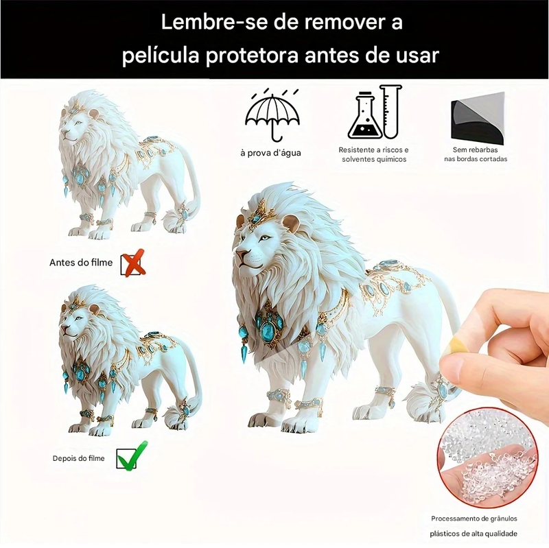 Estátua Acrílica De Leão Branco Estilo Boêmio Plana Em 2D