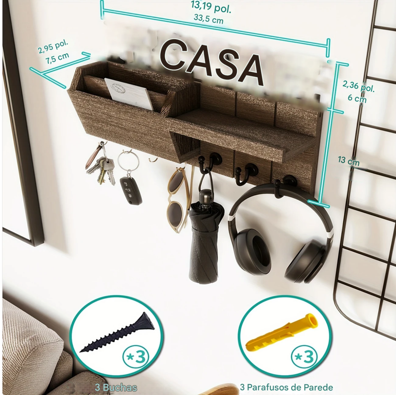 Organizador De Parede Multiuso Em Madeira