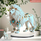 Estátua Acrílica De Leão Branco Estilo Boêmio Plana Em 2D