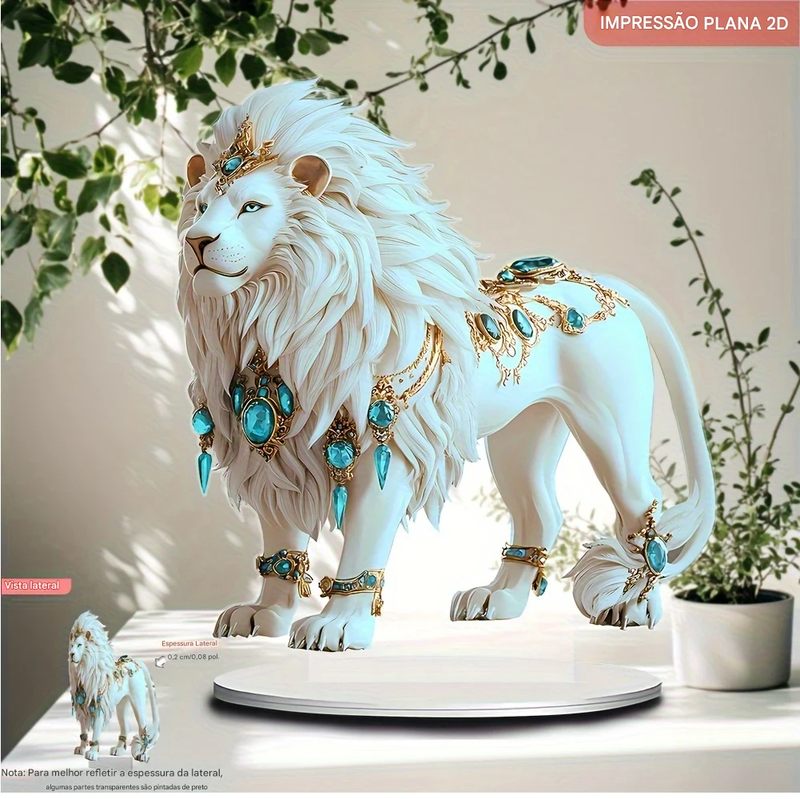 Estátua Acrílica De Leão Branco Estilo Boêmio Plana Em 2D
