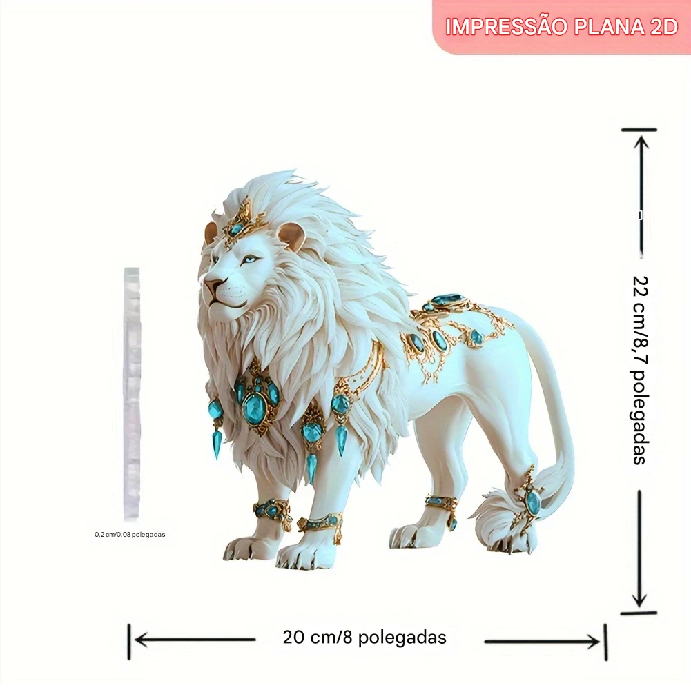 Estátua Acrílica De Leão Branco Estilo Boêmio Plana Em 2D