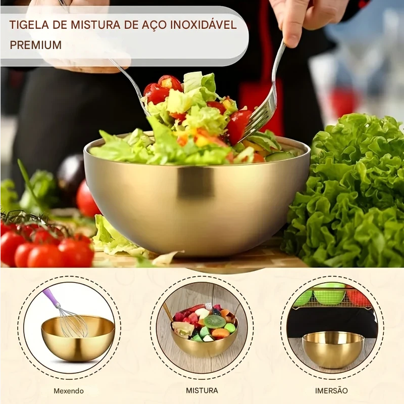 Conjunto De 10 Tigelas Em Aço Inoxidável Dourado