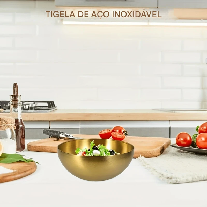 Conjunto De 10 Tigelas Em Aço Inoxidável Dourado