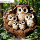 Arte de Parede Família de Corujas 2D