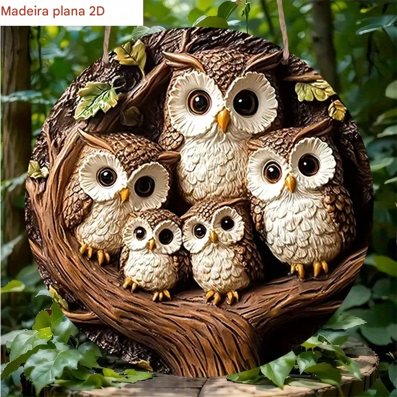 Arte de Parede Família de Corujas 2D