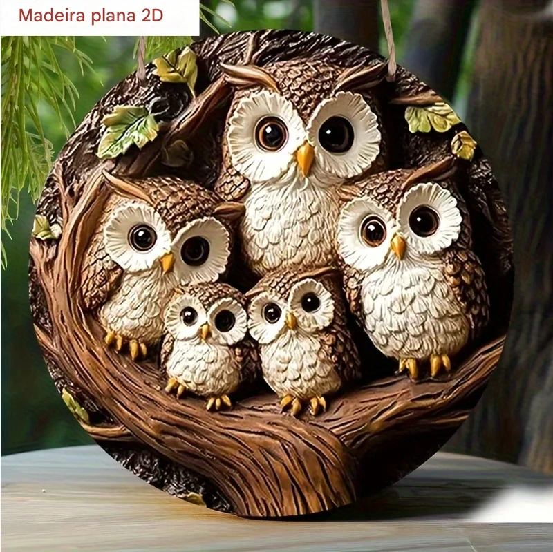 Arte de Parede Família de Corujas 2D