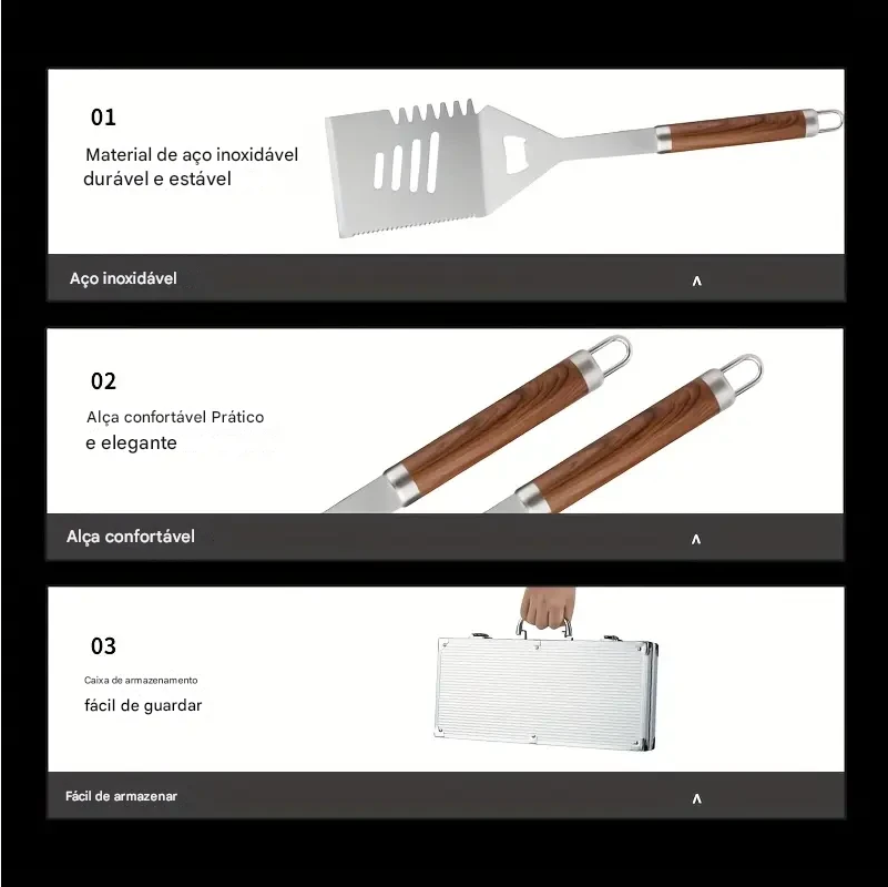 Maleta Churrasco Profissional 25 Peças em Aço Inox