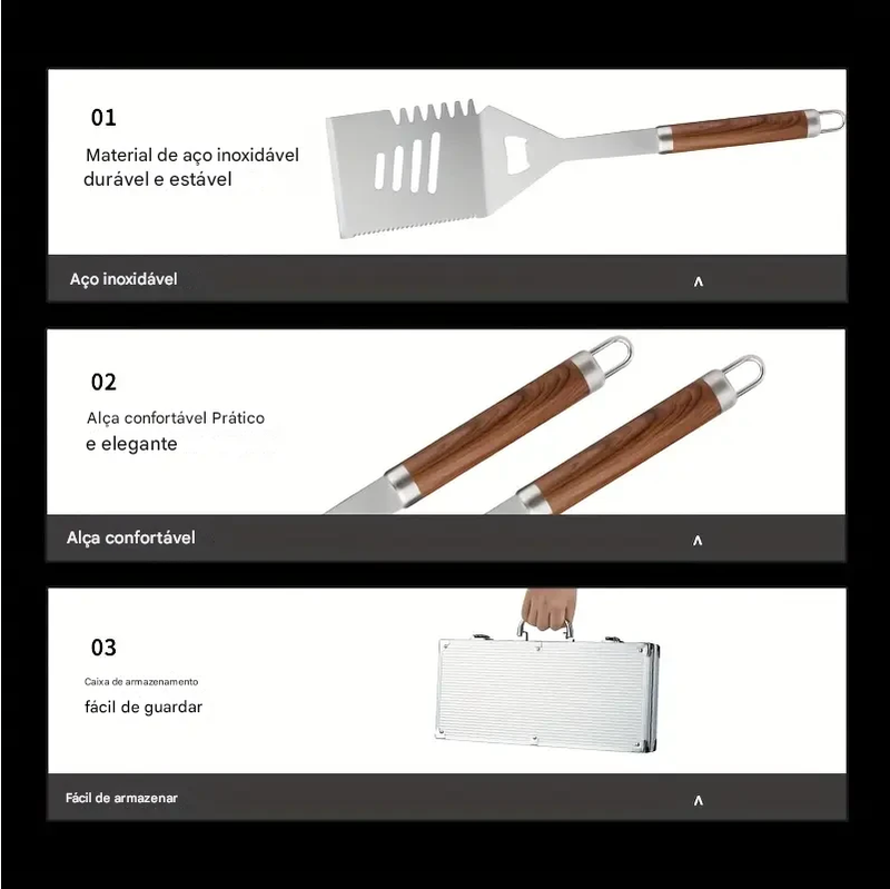 Maleta Churrasco Profissional 25 Peças em Aço Inox