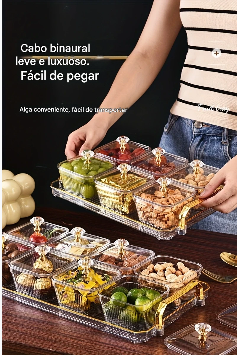 Tabuleiro Organizador de Alimentos com Compartimentos Separados