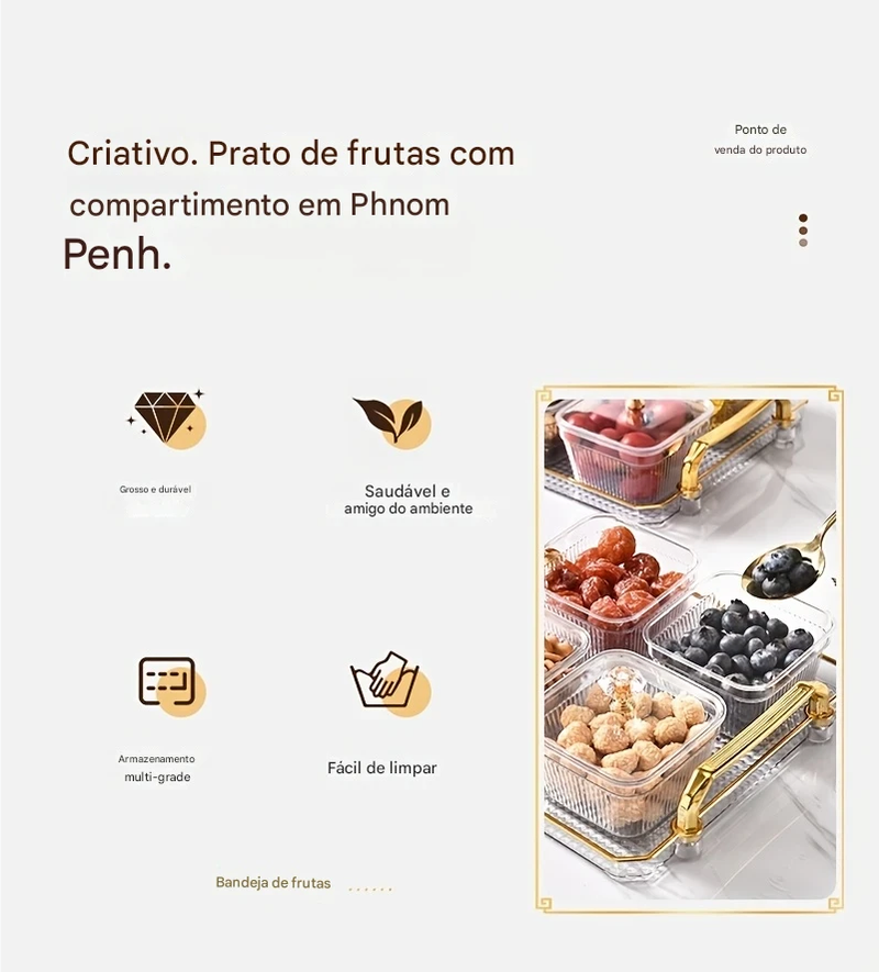 Tabuleiro Organizador de Alimentos com Compartimentos Separados