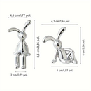 Conjunto Moderno De 2 Estatuetas De Coelho De Resina Folheada A Prata