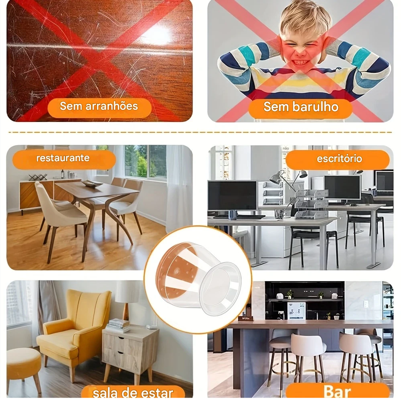 Protetores Para Pé De Cadeira Silicone Com Feltro 24 Unidades