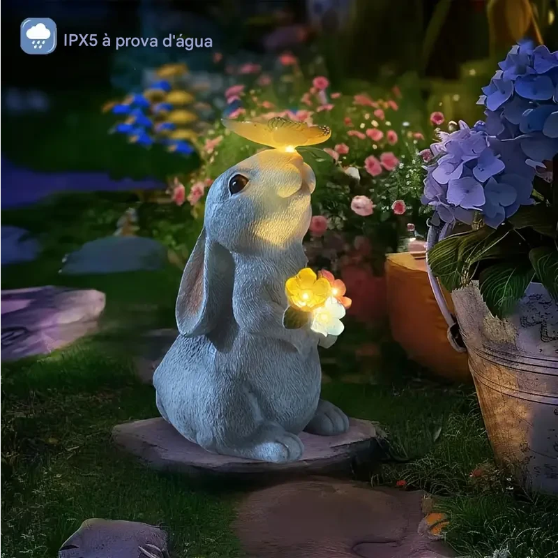 Luminária Solar Coelho Decorativo